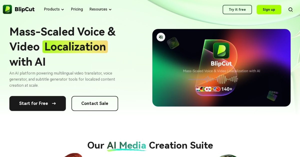 BlipCut AI Video Translator website preview