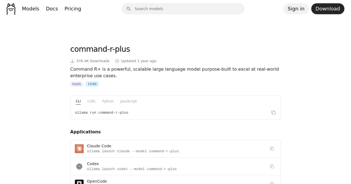 Command R+ website preview