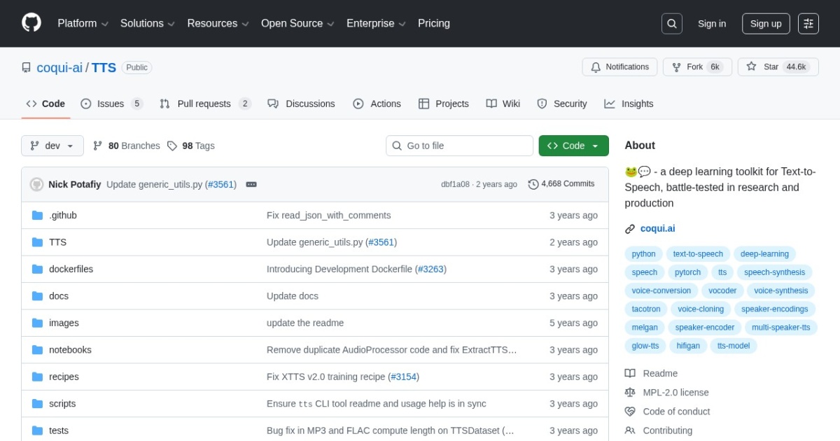 Coqui TTS website preview