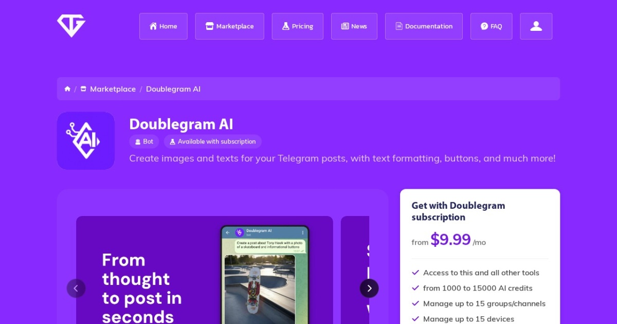 Doublegram AI website preview