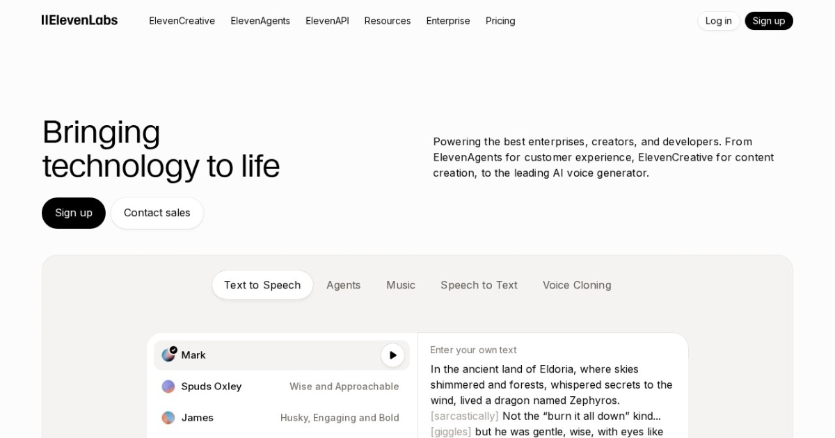ElevenLabs website preview