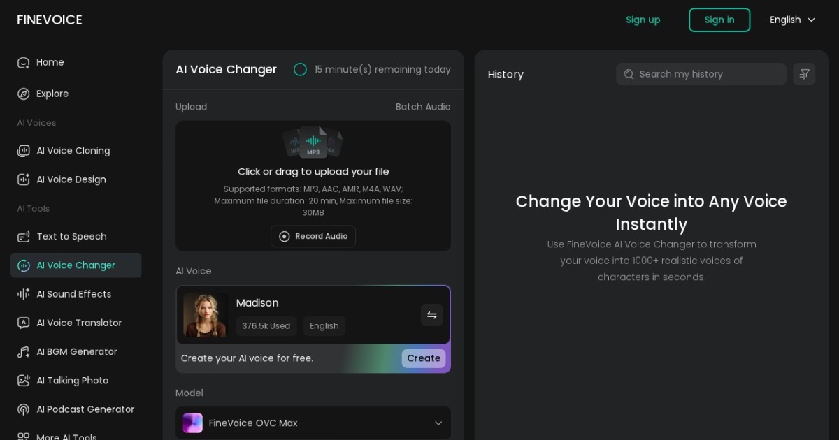 FineVoice website preview