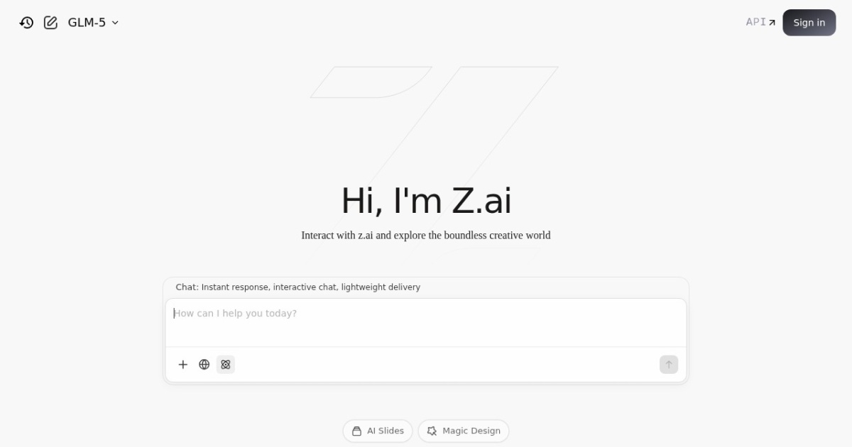 GLM (Z.AI) website preview