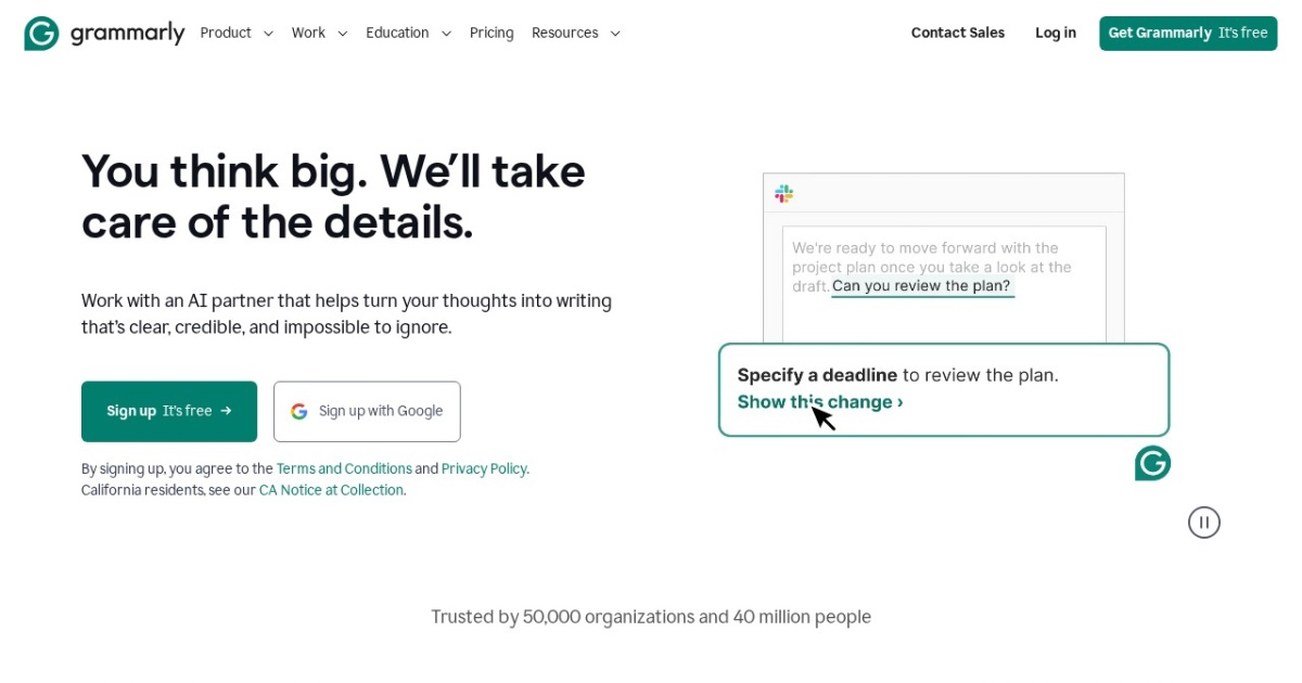 Grammarly website preview