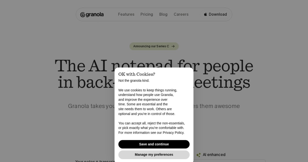 Granola website preview
