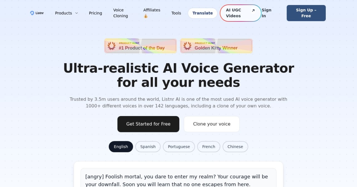 Listnr website preview