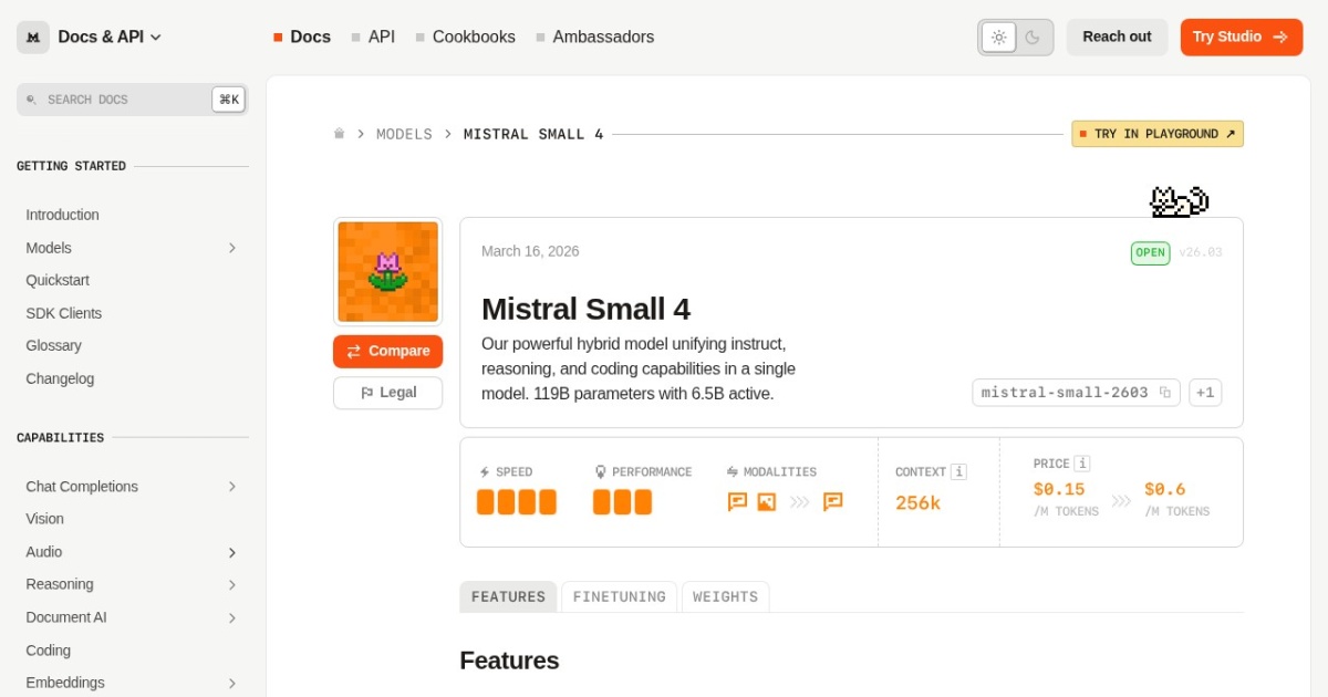 Mistral Small 4 website preview