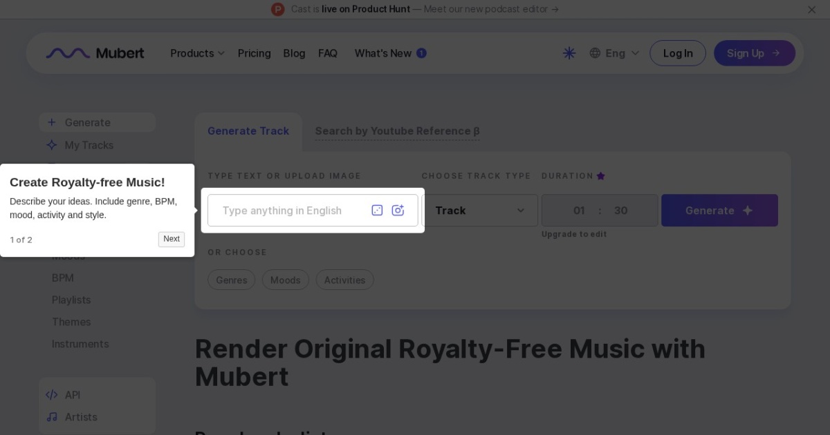 Mubert website preview