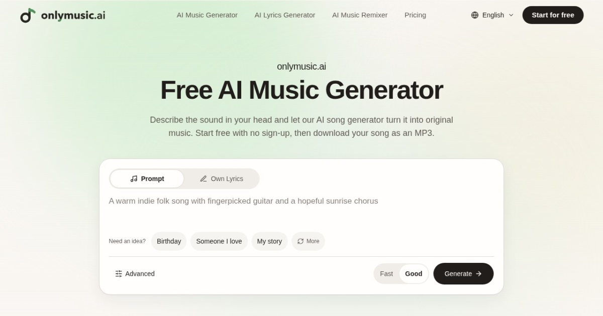 OnlyMusic.ai website preview