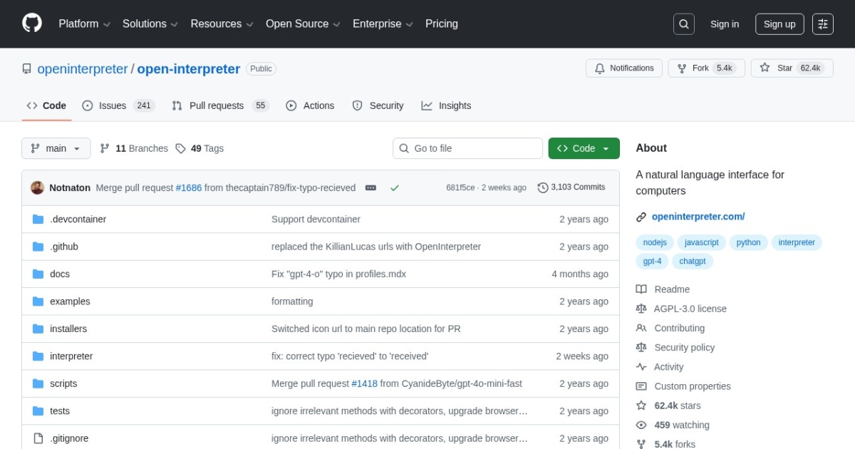 Open Interpreter website preview
