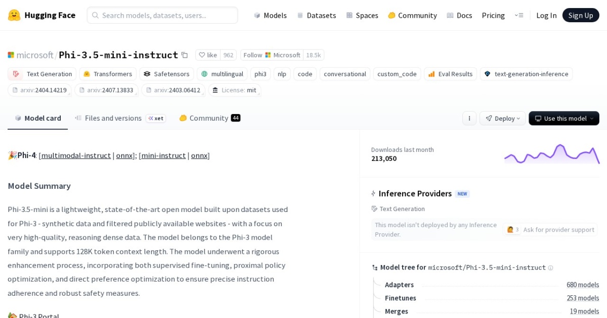 Phi-3.5 Mini Instruct website preview