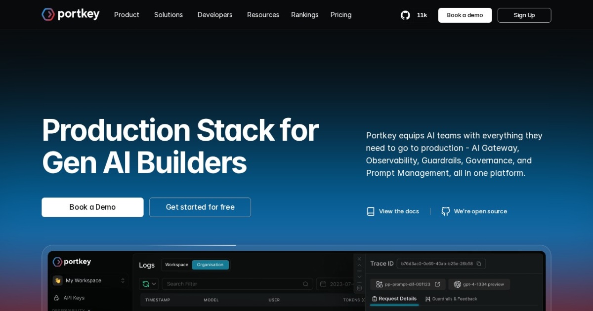 Portkey AI Gateway website preview