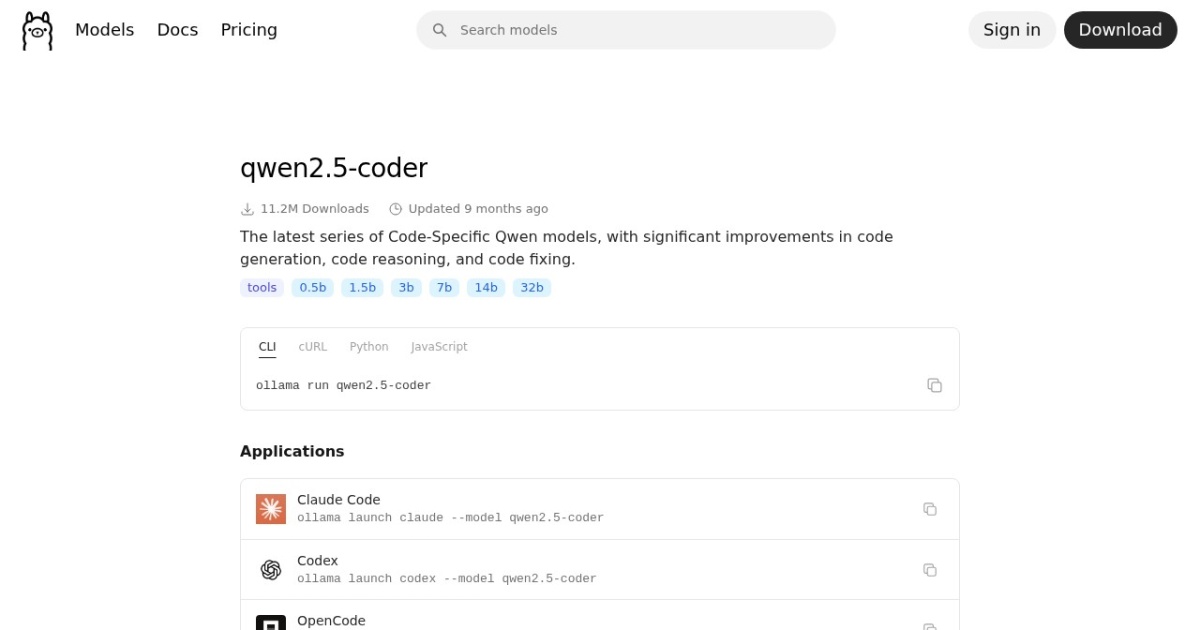 Qwen2.5 Coder website preview