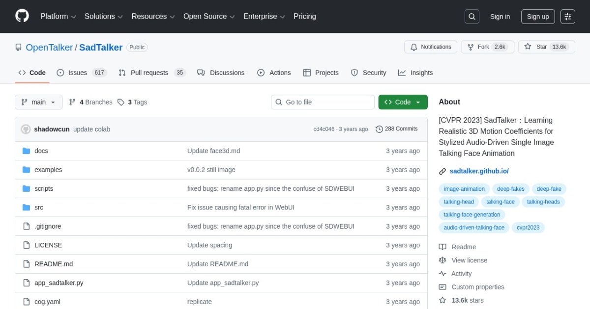 SadTalker website preview
