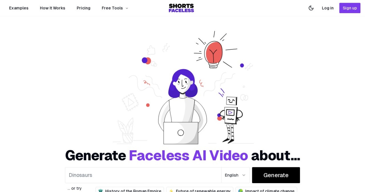 ShortsFaceless website preview