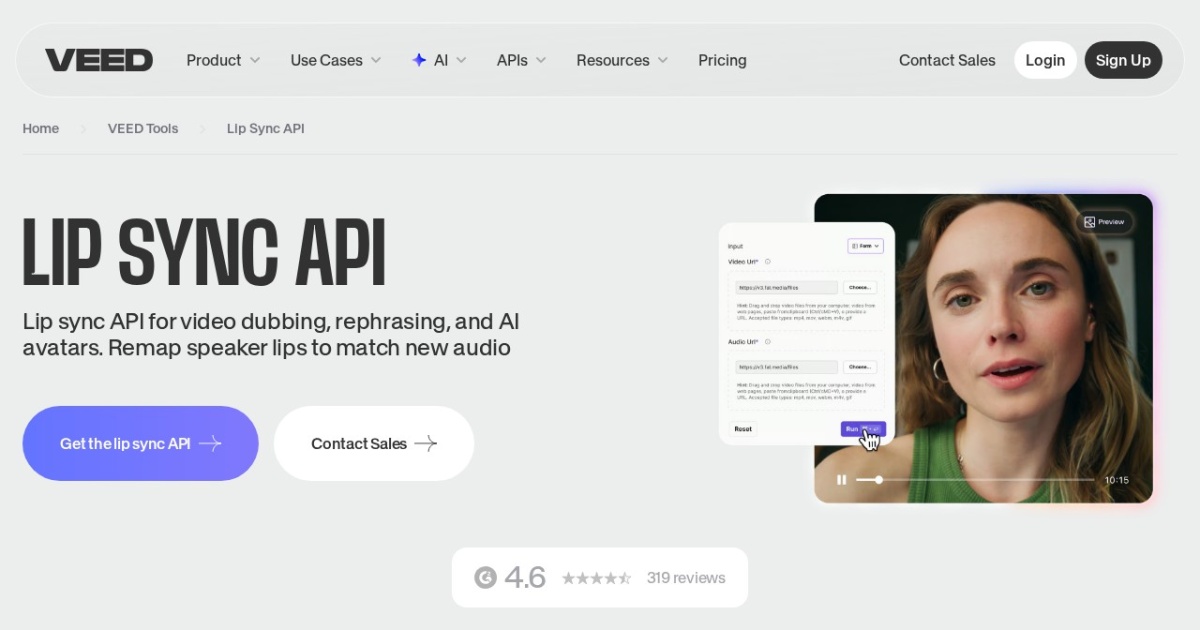VEED Lip Sync API website preview