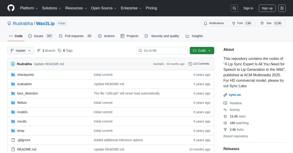 Wav2Lip website preview